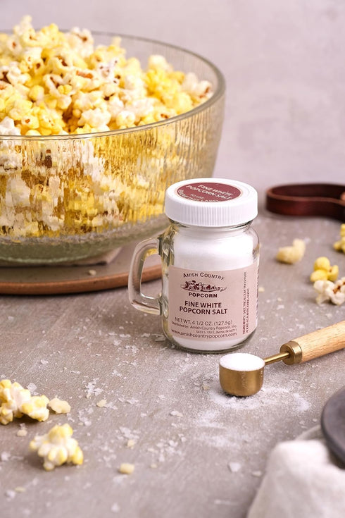 Country 4.5 (4.5 oz Amish Popcorn | Fine White Popcorn Salt - Ounce | Old Fashioned, Non-GMO Jar)