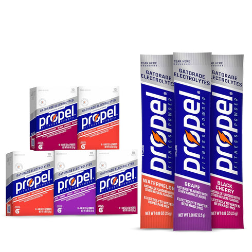 Propel Electrolyte Enhanced Water Drink Mix Powder Packets, 3 Flavor Variety Pack, Zero Calorie Hydration (50 Packets)