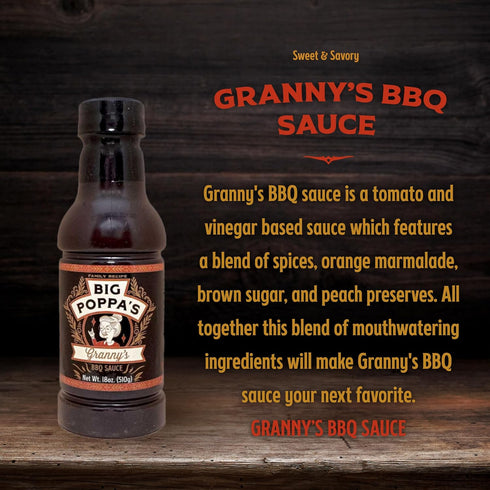 Big Poppa's Granny's BBQ Sauce – An Award-Winning Barbecue Sauce – Sweet & Savory Tomato and Vinegar BBQ Sauce – Use it as a Pork BBQ Sauce, Chicken BBQ Sauce or Beef BBQ Sauce (18 Oz)