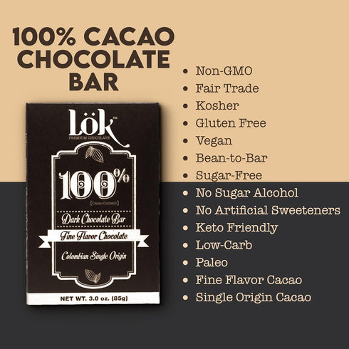 100% 3.0 3 Pack Loek Foods Dark Chocolate Bar Cacao | Fair Trade, Kosher, Gluten Free, Vegan, Bean-to-Bar, Sugar-Free