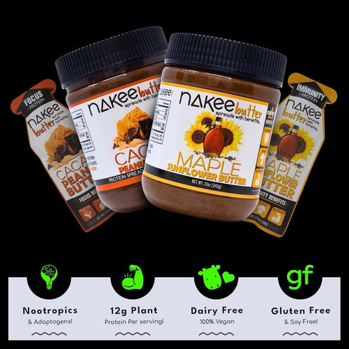 C8 6 Pack Nakee Butter Focus Cacao Peanut Butter - Gluten-Free, Keto, Low-Carb, High-Protein with MCT Oil