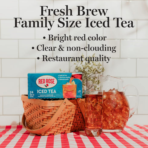 24 Pack 6 Red Rose Family Size Iced Tea Individually Wrapped Tea Bags of Full Flavored Refreshing Brewed Hot Served