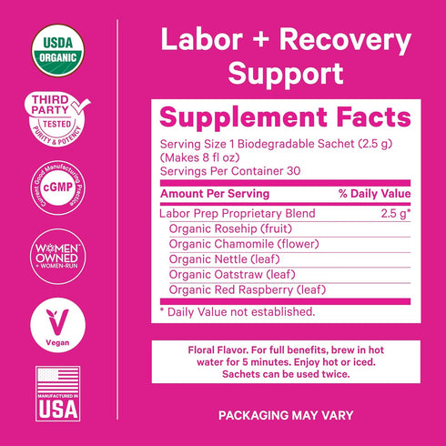 Pink Stork Organic Labor Prep Tea - Red Raspberry Leaf with Chamomile, Pregnancy Must Haves, 15 Sachets