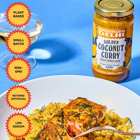 Simmer 12 Pack 2 Brooklyn Delhi Golden Coconut Curry - Indian Sauce with Turmeric, Ginger, Lemon, & Coriander - Ounces