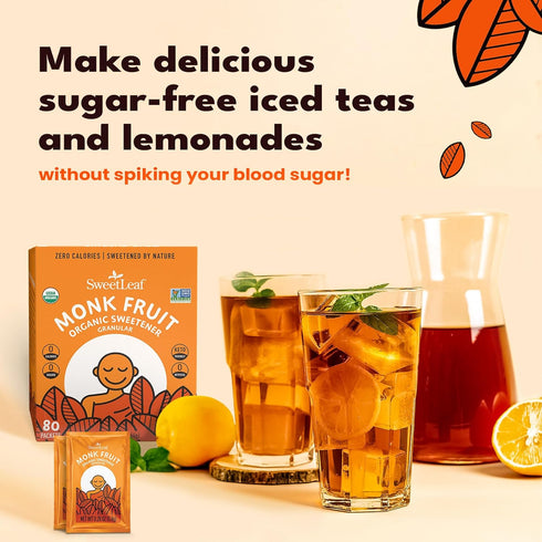 SweetLeaf Organic Monk Fruit Sweetener - Granular, Keto Friendly Natural Sugar Substitute, 80 Individual Packets