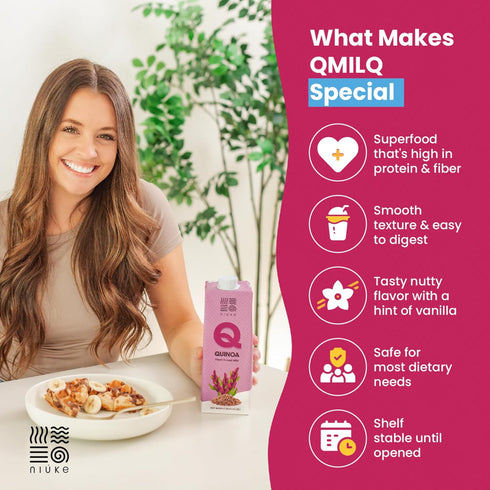 NIUKE 1L (33 Oz) Quinoa Milk Plant-Based, Dairy-Free Milk Alternative, Creamy, Gluten-Free, Kosher, Vegan, High Protein