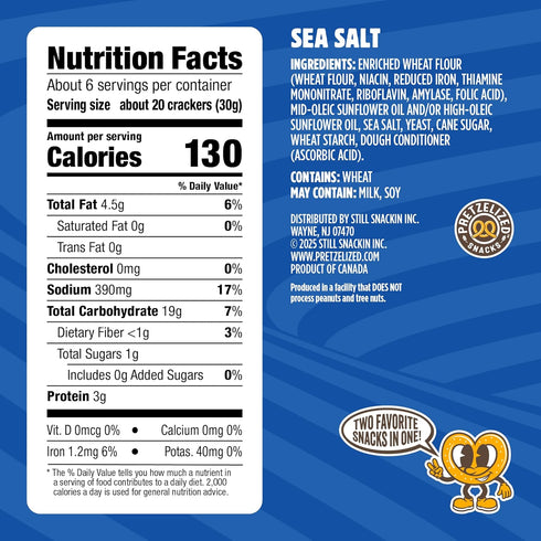 6.5oz (Pack 12) PRETZELIZED Snacks PRETZELIZED Pretzel Crackers, Sea Salt Flavored, Box