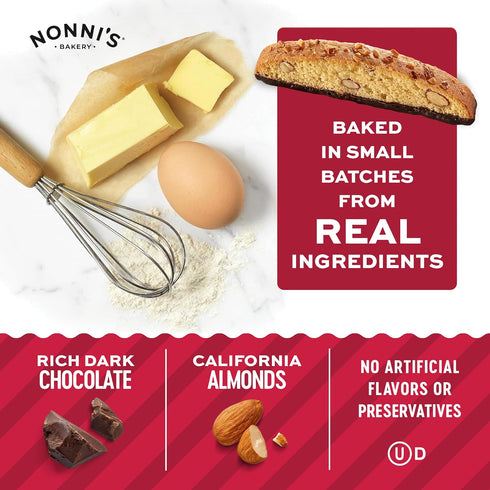 21.5 oz Nonni's Cioccolati Dark Chocolate Almond Biscotti Cookies Individually Wrapped Italian Coffee Snack, Crunchy