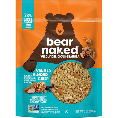 Kellogg's (Pack 12) Bear Naked Granola Cereal, Whole Grain Granola, Breakfast Snacks, Vanilla Almond Crisp