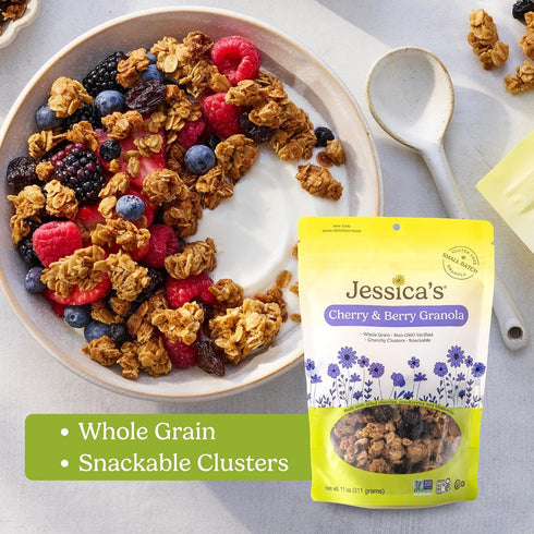 11oz (3 Pack) Jessicas Cherry & Berry Granola - Handmade, Non-GMO, Gluten-Free, Whole Grain