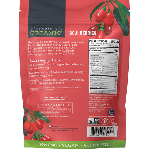 8 oz (227 Viva Naturals Organic Dried Goji Berries, g) Non-GMO, Vegan Wolfberries, Perfect for Goji Berry Tea