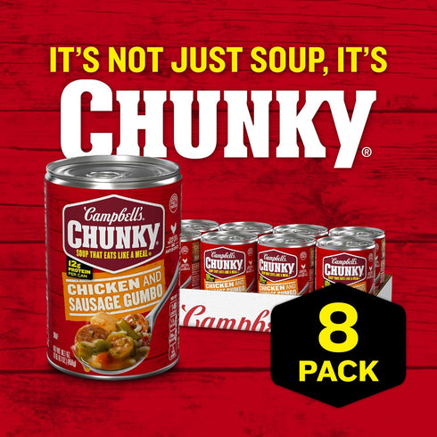 16.1 oz 8) (Pack 2) Campbells Chunky Soup, Chicken and Sausage Gumbo, Can (Case