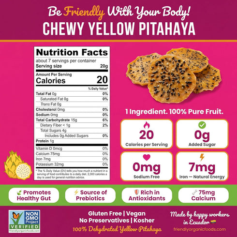 5.29 Yellow Dragon Fruit - Dried, Chewy | Ounces | Natural, Healthy Snack, No Sugar Added, Non- GMO, Vegan, No