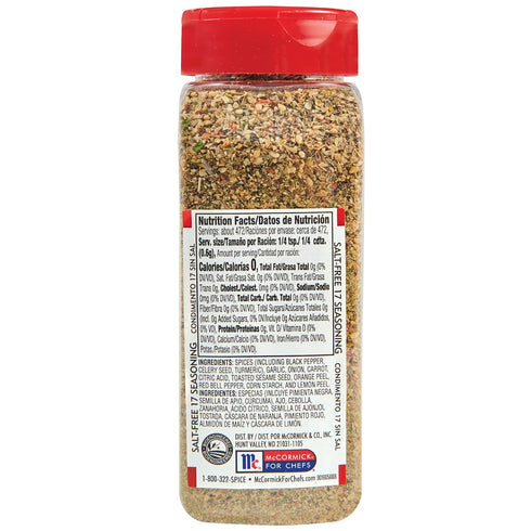 Lawry's Salt Free 17 Seasoning, 10 oz - Spice Blend with Toasted Sesame Seeds, Turmeric, Basil, Red Bell Pepper
