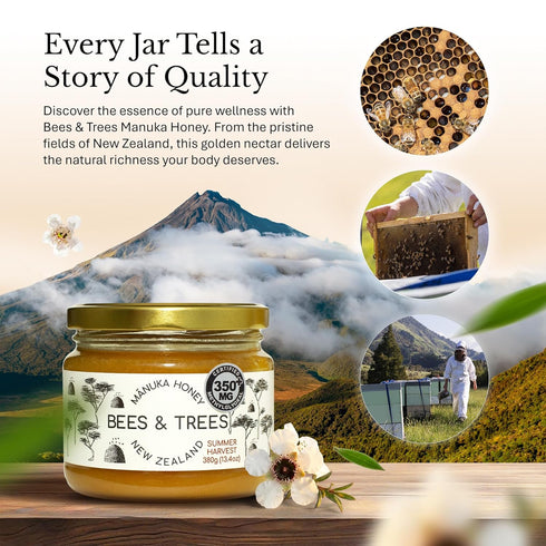 350+ 380g (13.4oz) Bees & Trees Manuka Honey MGO Raw, Pure New Zealand Monofloral Honey Unpasteurized & Minimally