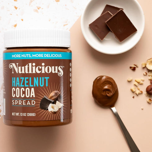 (13 oz), 4 NUTLICIOUS Hazelnut Cocoa Spread Spreadable Roasted Hazelnuts with Cocoa, Made in the USA, No Palm Oil, gm