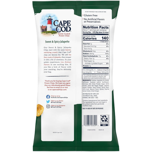 Chips,7.5 Oz Bag,(Pack 4) Cape Cod Sweet & Spicy Jalapeno