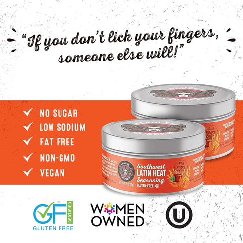 Sauce Goddess Latin Heat Mexican Spice Blend - Flavorful Seasonings for Cooking, Grilling, BBQ Rub - 2 (1.75g) Tin Cans
