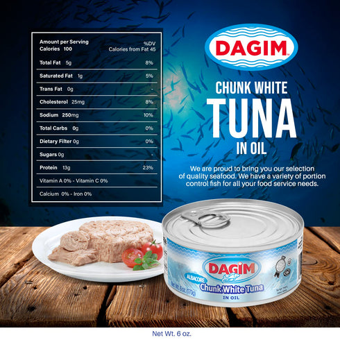 Dagim Albacore 6 oz. Pack 12 Chunk White Tuna in Water Canned Tuna Fish - Kosher for Passover