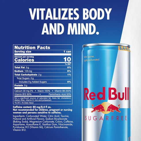 8.4 Oz, 4 Red Bull Sugar Free Energy Drink, Fl Cans