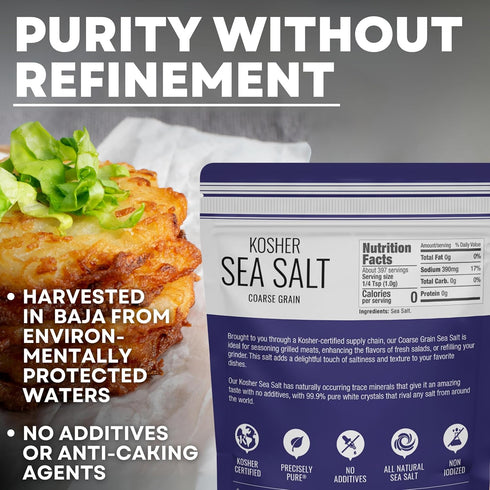 14 oz Coarse Grain Kosher Sea Salt for Grinder, Non-Iodized & Natural Replacement for Table Salt, Bag