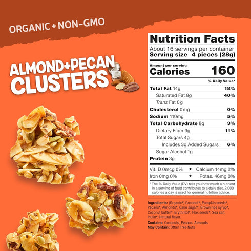 3 Pack, 16 oz Inno Foods Organic Almond Pecan Clusters, Gluten Free, Keto Friendly, Each