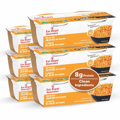 Eat Regal Nigerian Style Jollof Rice Cups with Vegetables, Bold Tomato Flavor,