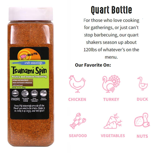 120lbs Dizzy Pig Tsunami Spin Asian Fusion Seasoning Rub (Quart Shaker) - Seasons Around of Food - Hand Made in the USA