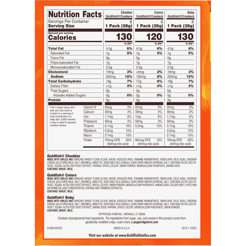 Packs,Variety Pack,(Pack 40) Goldfish Family Faves Crackers,Cheddar,Colors and Baby Crackers Snack