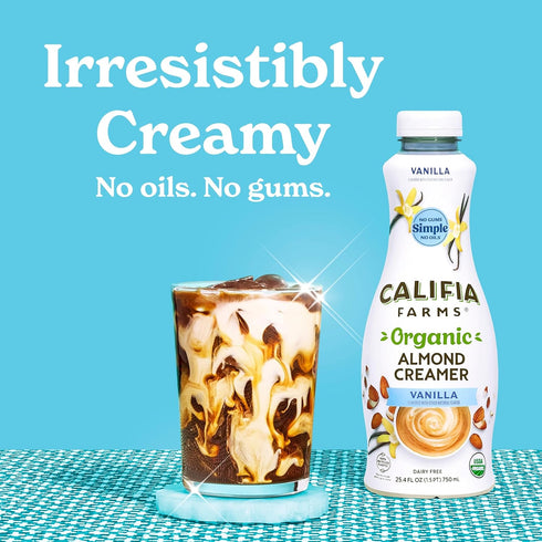 25.4 Oz, Califia Farms - Organic Vanilla Almond Milk Coffee Creamer, Dairy Free, Plant Based, Vegan, Gluten Free, Non