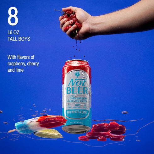 99.9% 16 Oz Tallboy 8 Pack Not Beer American Sparkling Water, Red White & Blue, Pure, Mineral & Electrolyte Blend