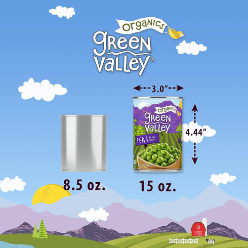 15 oz (Pack 4) Green Valley Organics Peas | Certified Organic | Deliciously Succulent, Creamy Sweet | can
