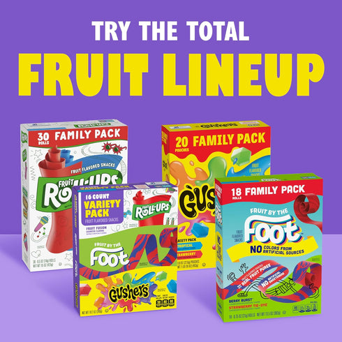 Pack, 8 5.1 oz (Pack 8) Fruit Roll-Ups, Fruit by the Foot, Gushers Fruit Flavored Snacks Variety Gluten Free, Ct