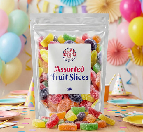 EMPORIUM CANDY TASTY TREATS FOR THE TUMMY 2 lb Fruit Gel Slices Candy Assorted Fruit Jellies, Sugar Coated Chewy, Old
