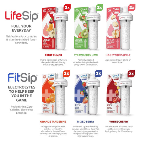 Pack 18-Pack Cirkul Variety Bundle, Flavored Water Cartridge (LifeSip, FitSip, GoSip), No Sugar, Zero Calorie Drink Mix