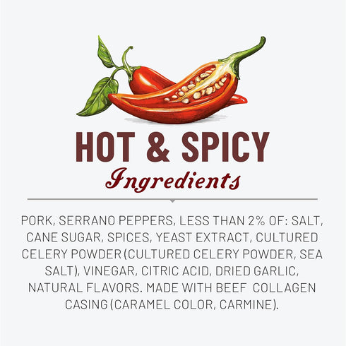 7g 2.5 oz. (Pack 7) Duke's Pork Hot & Spicy Smoked Shorty Sausages, Protein Per Serving, Snack Bags