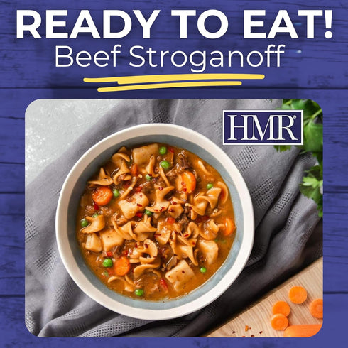 Pre-packaged 19g 8oz Pack 6 HMR Beef Stroganoff with Noodles Entre | Lunch or Dinner | Ready to Eat | of Protein | Low