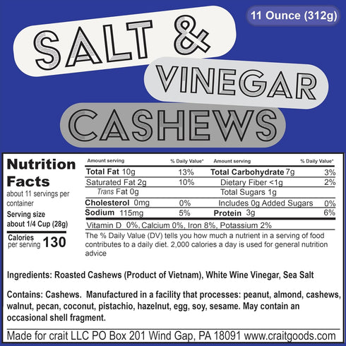3 11 Salt & Vinegar Cashews, Only Ingredients, Flavored Cashew Splits, Clean Ingredients Snack, Flavored Nuts, Salt