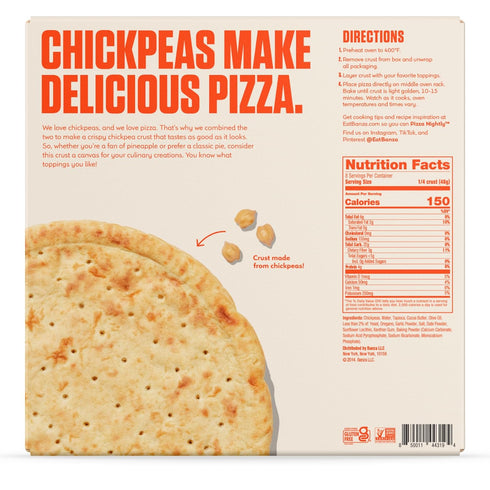 Frozen 2 Pack, 13.4oz Banza Plain Crust Pizza from Chickpeas - High Protein, Gluten Free, Lower Carb Vegan Pizza Crust