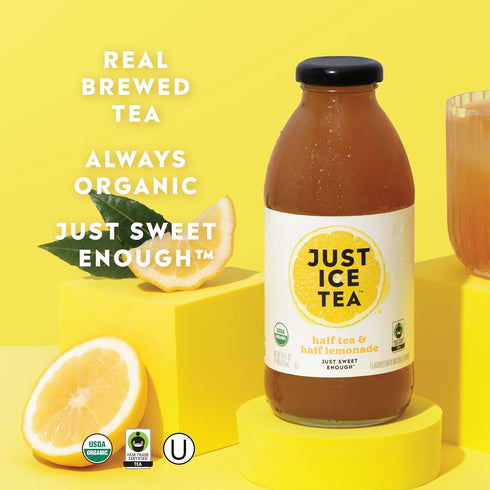 16 Oz Pack 12) Just Ice Tea Organic Iced Tea, Fl Glass Bottles (Half Tea & Half Lemonade