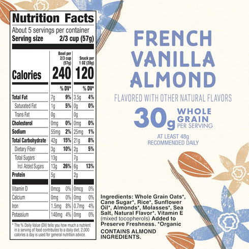 11 oz Cascadian Farm Organic Granola, French Vanilla Almond Cereal, Resealable Pouch