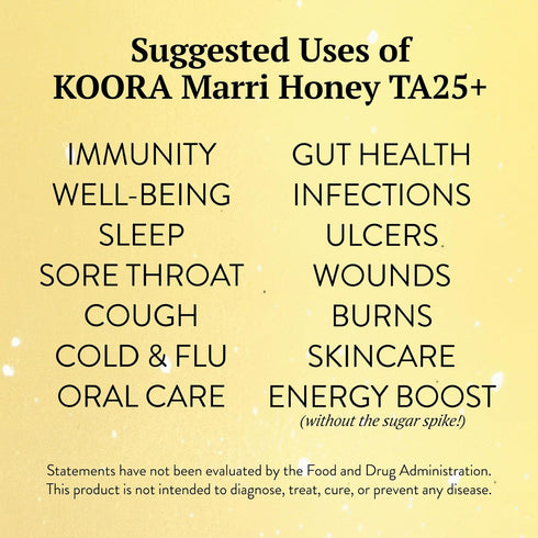 25+ 1197+ Immune 8.8 oz KOORA Marri Honey TA (MGO Manuka Honey Rating Equiv.) Low GI, Raw Medicinal Honey for Daily