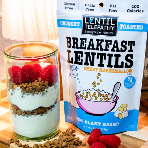 4 oz Lentil Telepathy Smoky Marshmallow Breakfast Lentils, Crunchy High Protein Cereal & Granola Alternative, Plant