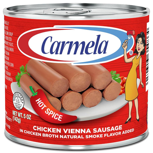 Carmela Pack 12 Chicken Vienna Sausage Variety Cans (Six Original + Six Hot Spice) Ready-to-Eat Canned Sausage