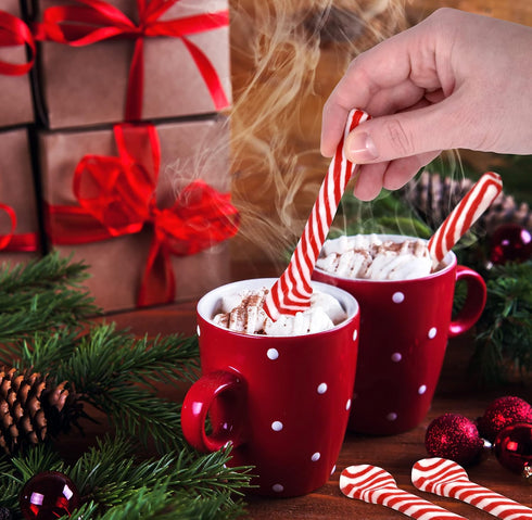 12 Pack Gift Boutique Christmas Peppermint Candy Cane Spoons Edible Mint Candies Spoon Individually Wrapped