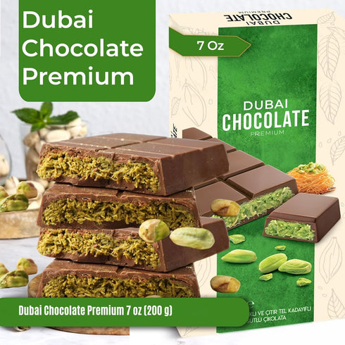 7oz, Chobella Dubai Chocolate Bar Pistachio, Premium Dubai Chocolate Bar with Pistachio Cream and Kataifi, Viral Candy
