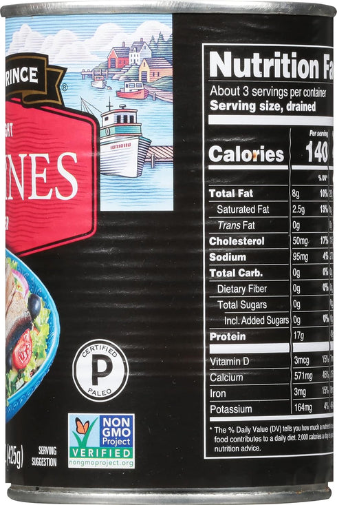 15-Ounce (Pack 12) Crown Prince Sardines in Water, Cans