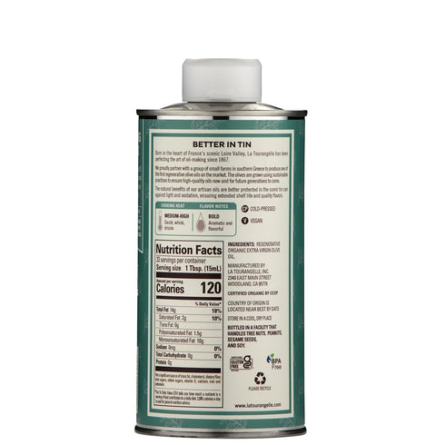 16.9 Oz La Tourangelle Regenerative Organic Extra Virgin Olive Oil, Cold-Pressed High Antioxidant Olives, Sustainable