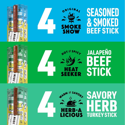 Pack (Pack 12) 1 oz 9 Lorissa's Kitchen Beef Sticks & Turkey Sticks Variety - of - Ready to Eat Protein Snacks - Free