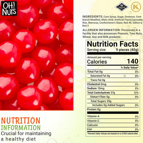 Oh! Nuts Glazed Red Dried Cherries Candies - 1LB Bulk Bag, Dehydrated Sweetened Chewy Fruit Bites